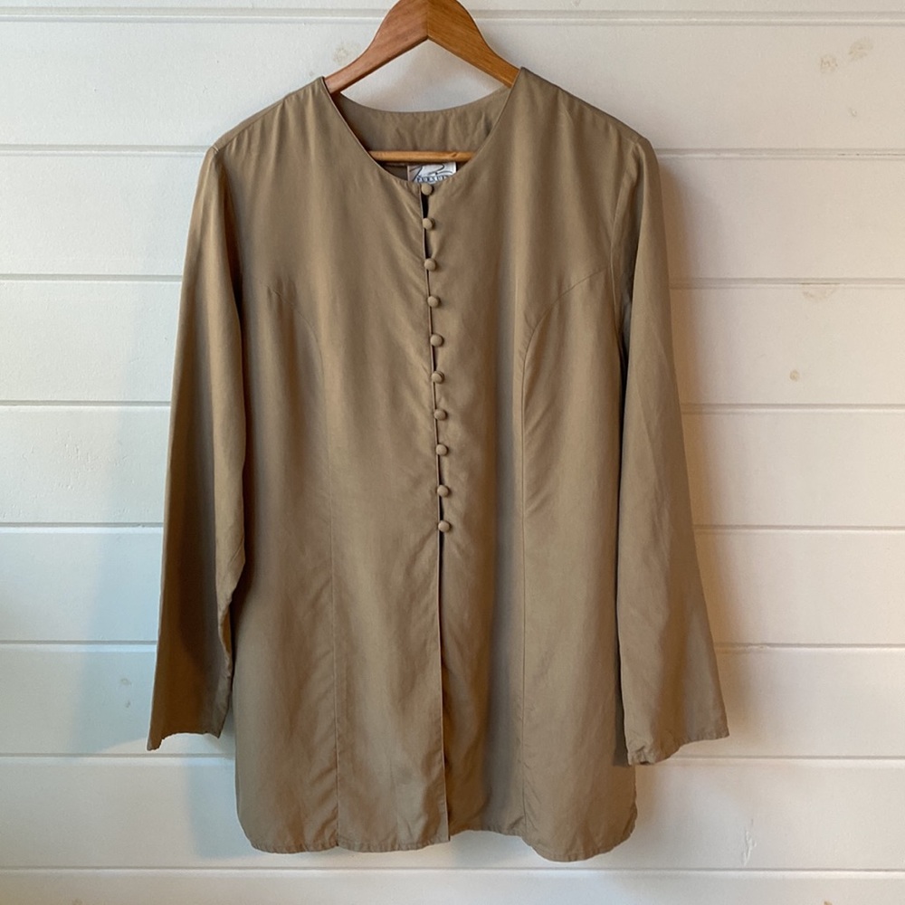 Beige Silk Button Down Shirt